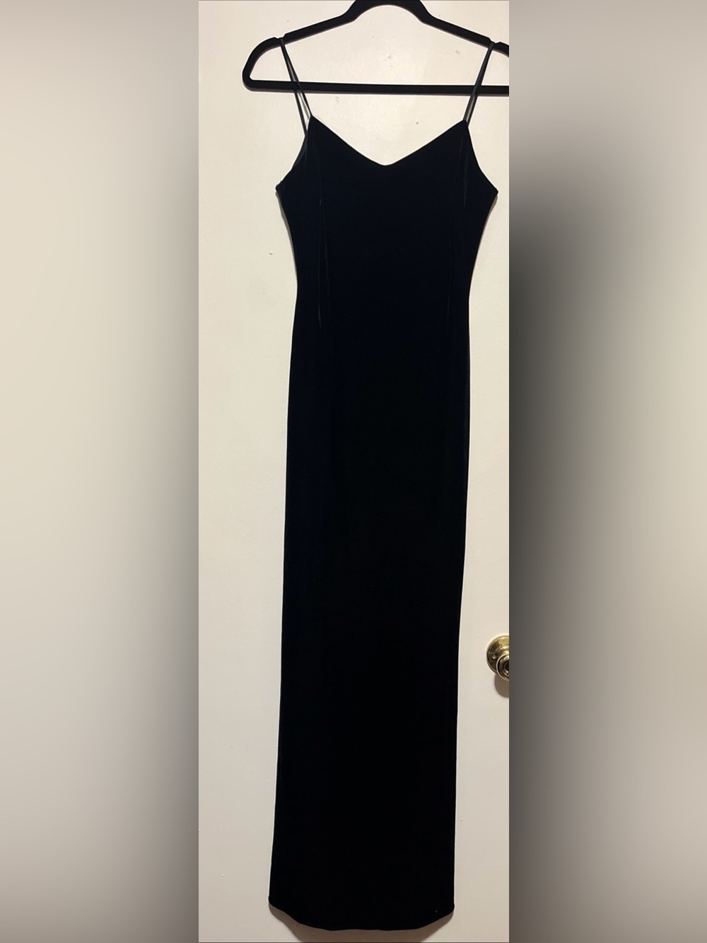 Niki Black Velvet Maxi Slip Dress w/ Spaghetti Straps And Embellished Back